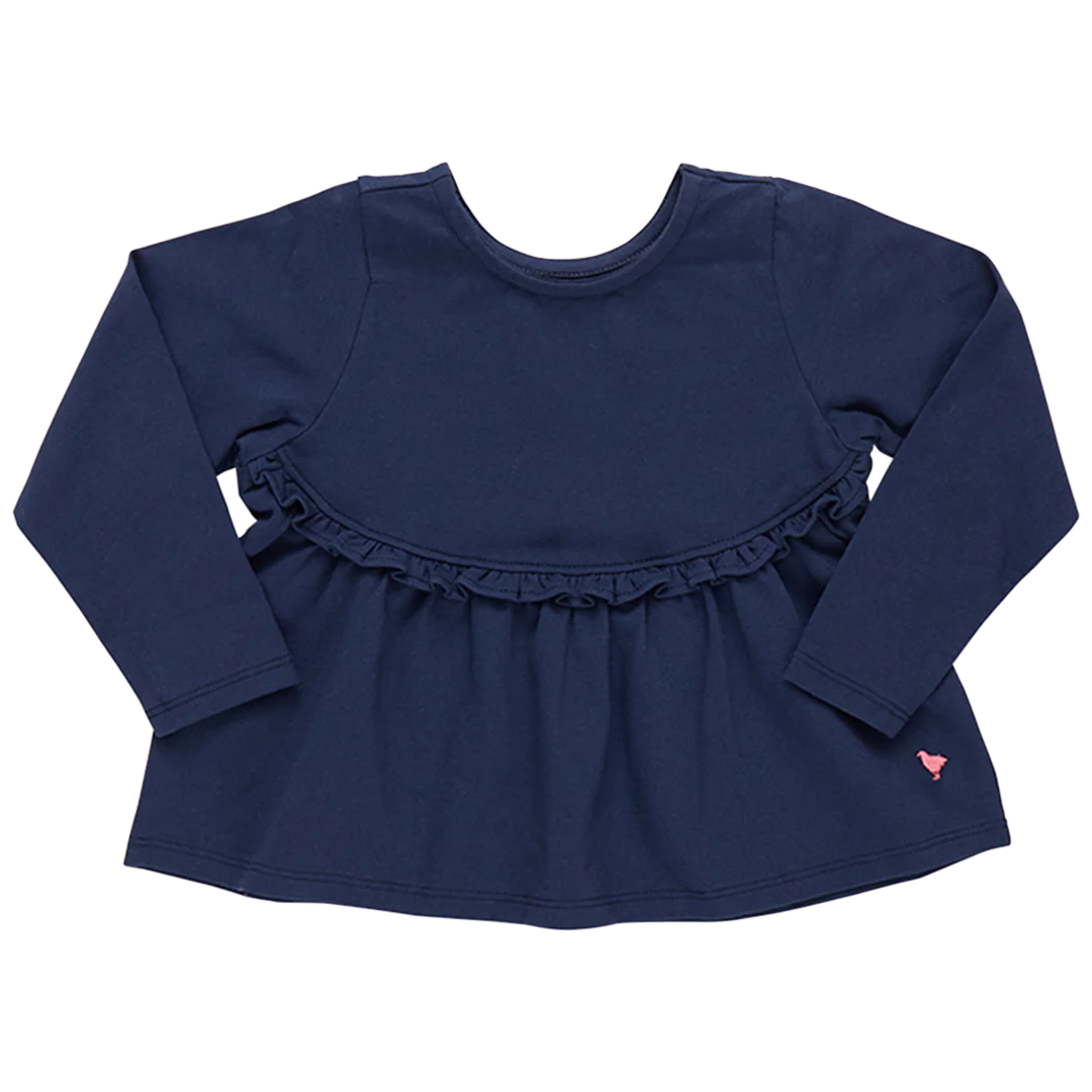 Girls Organic Rowan Top - Navy