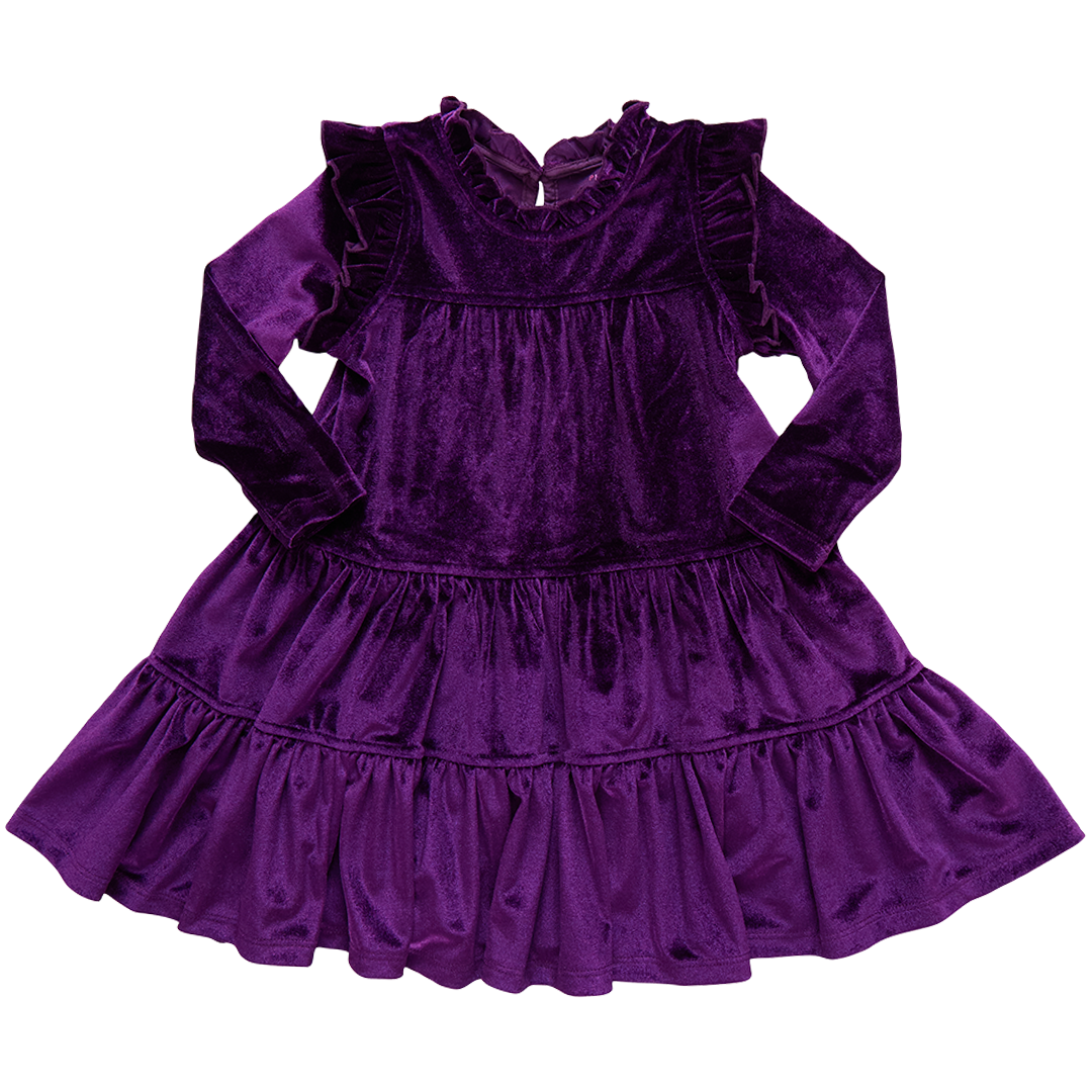 Girls Velour Kalani Dress - Plum