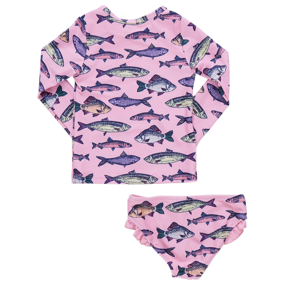 Girls Rash Guard Set - Pink Multi Fishies