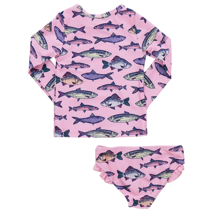 Girls Rash Guard Set - Pink Multi Fishies