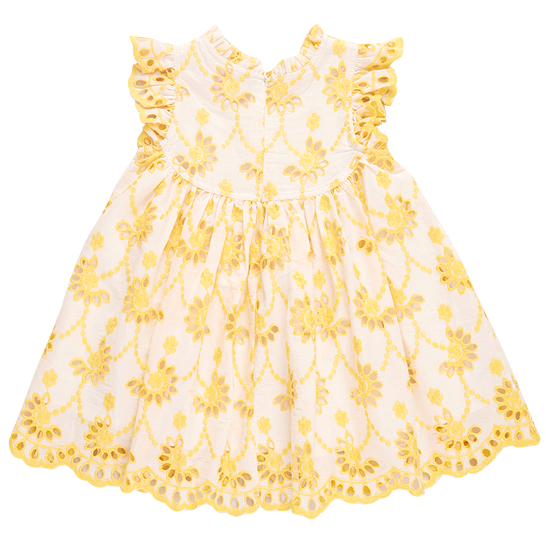 Girls Cynthia Dress - Bright Yellow Eyelet