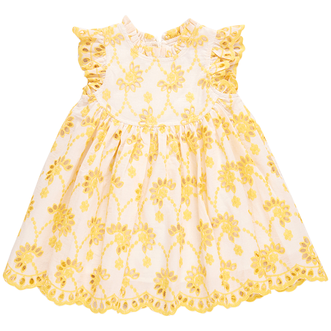 Girls Cynthia Dress - Bright Yellow Eyelet