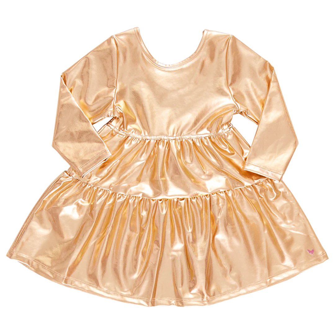 Girls Lame Polly Dress - Gold