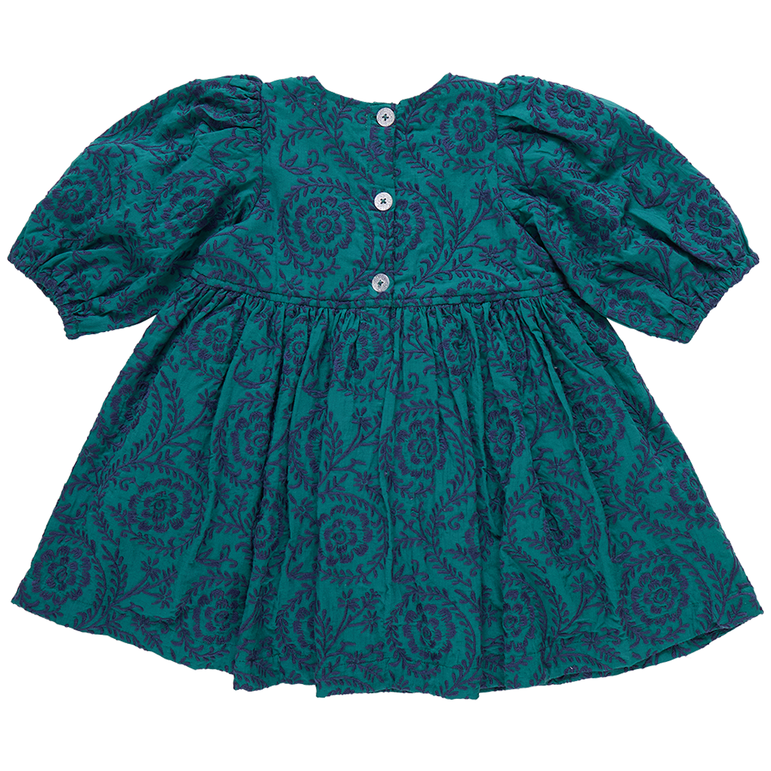 Girls Brooke Dress - Evergreen Blooming Embroidery