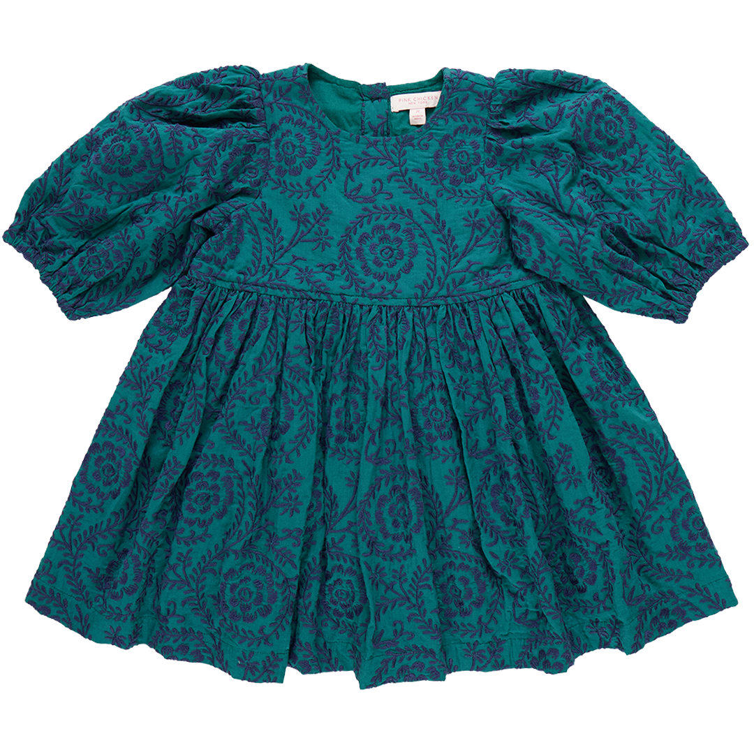 Girls Brooke Dress - Evergreen Blooming Embroidery