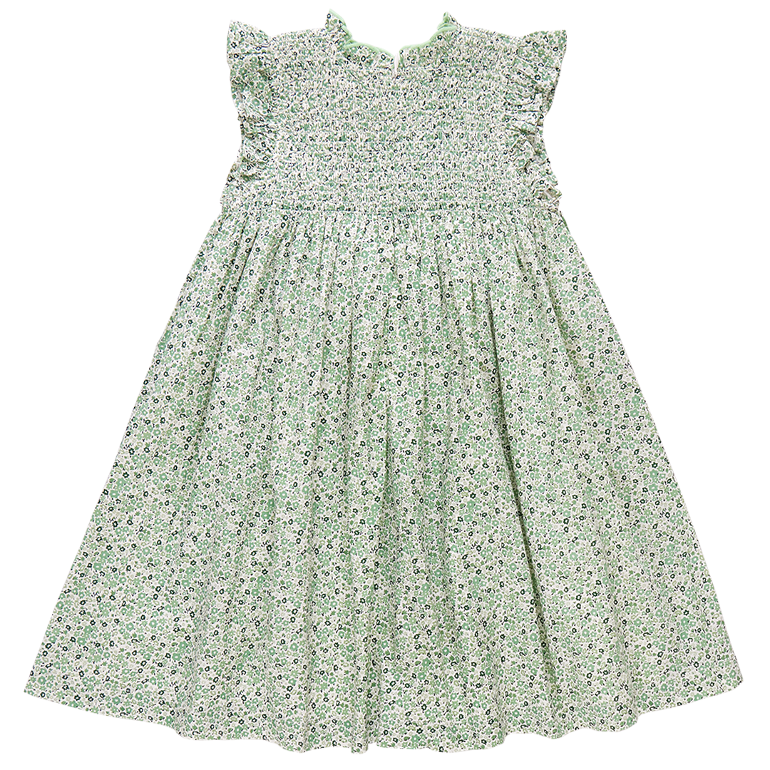 Girls Stevie Dress - Green Mini Ditsy