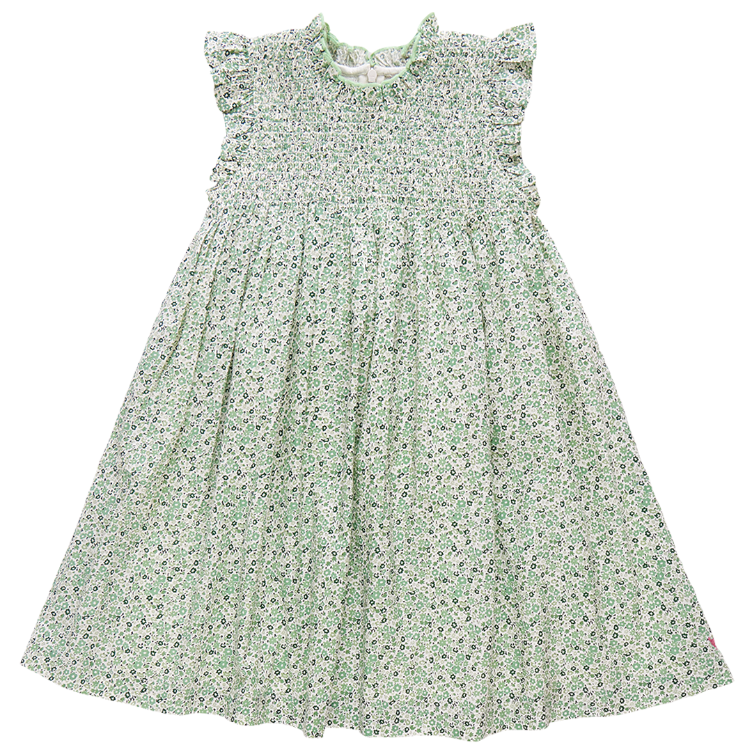 Girls Stevie Dress - Green Mini Ditsy