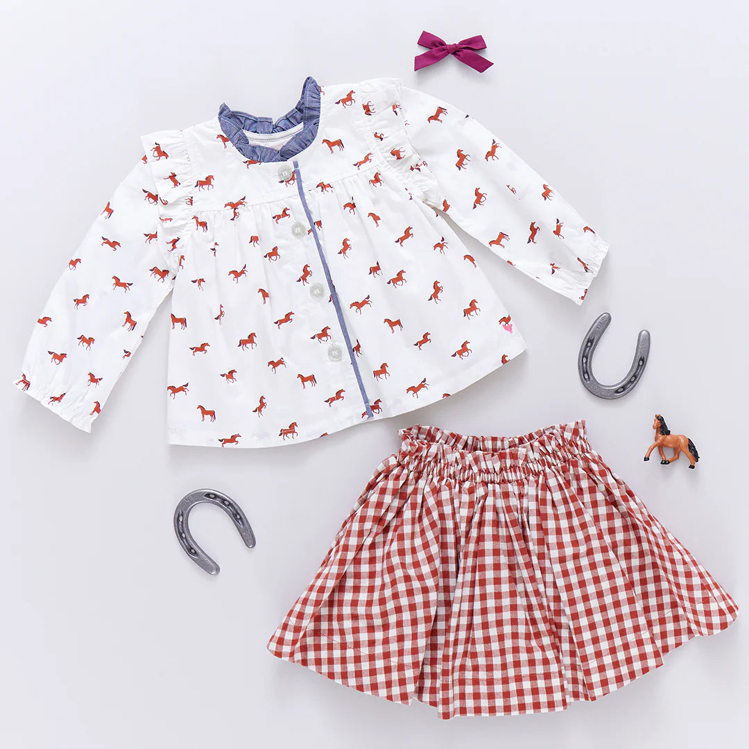 Girls Theodore Skirt - Pony Gingham