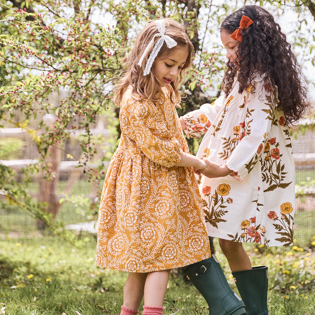 Girls Brooke Dress - Inca Gold Blooming Embroidery