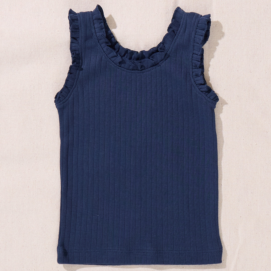 Joy Ruffle Rib Tank - Navy