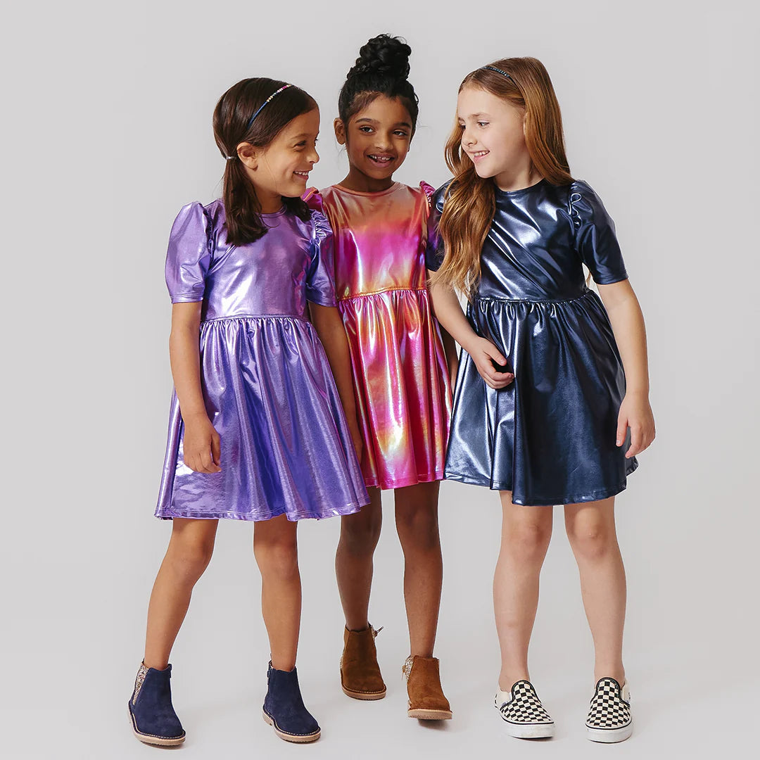 Girls Lame Laurie Dress - Navy