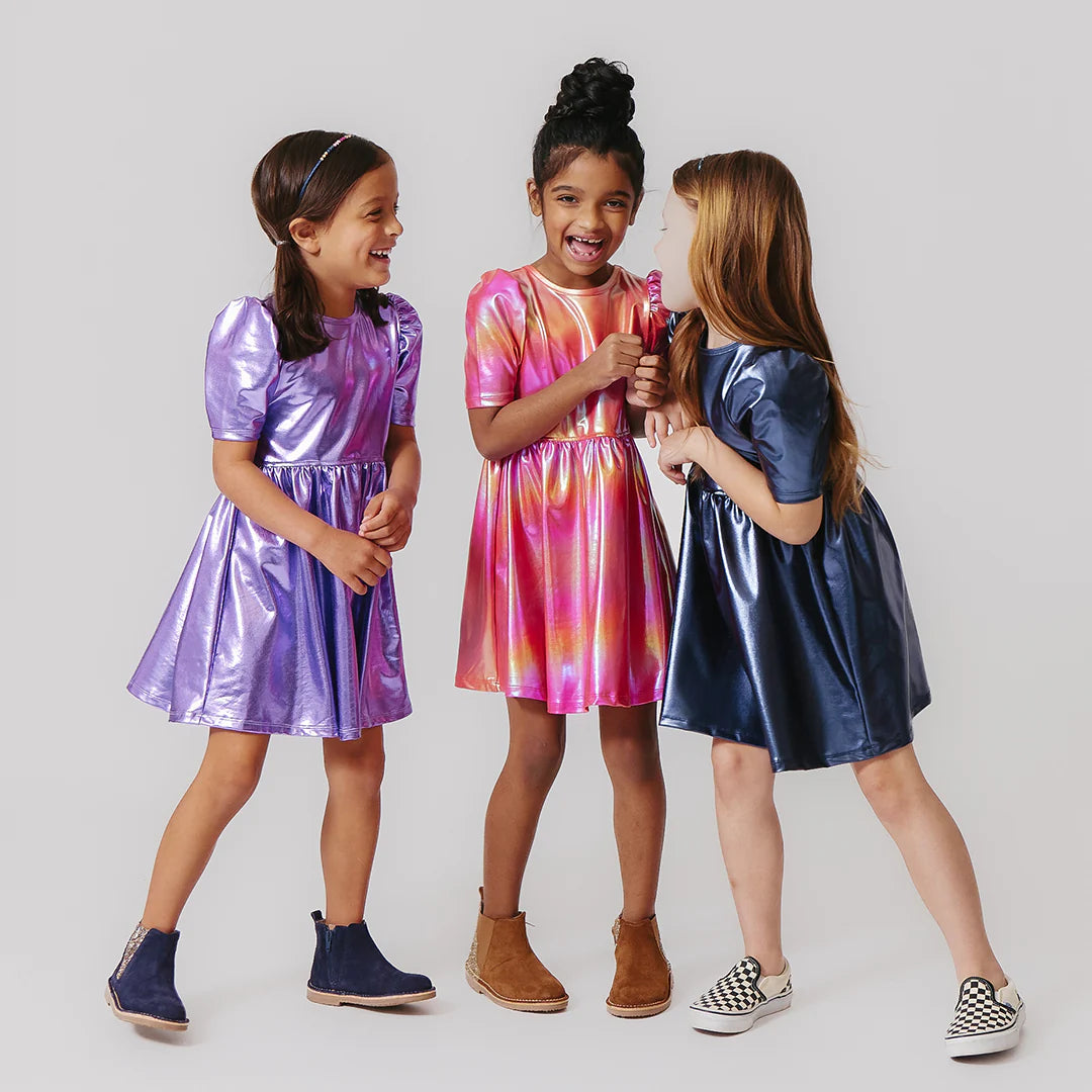 Girls Lame Laurie Dress - Rainbow Pink Lame