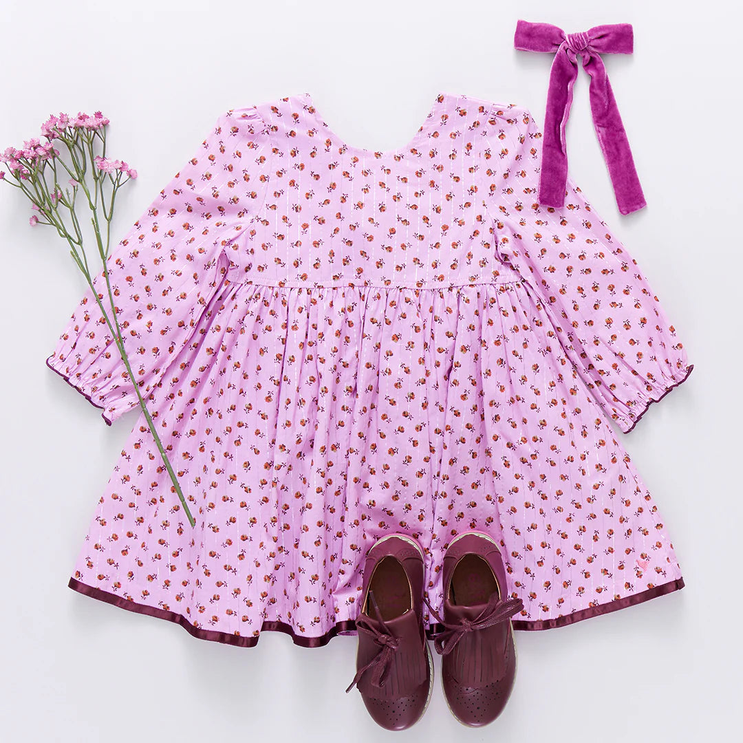 Girls Amma Dress - Lavender Tiny Roses