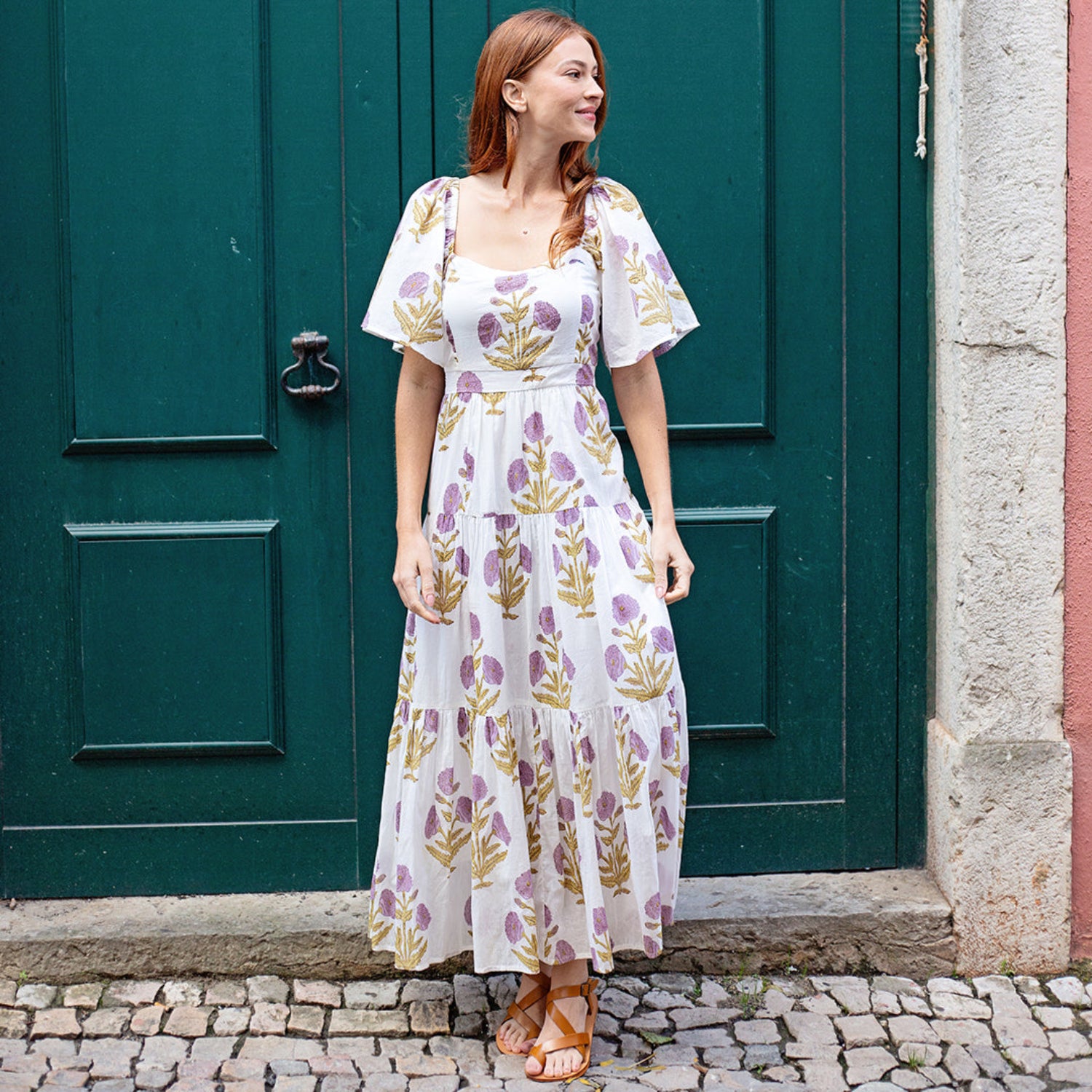 Womens Marilyn Bell Sleeve Dress - Lavender Dandelion