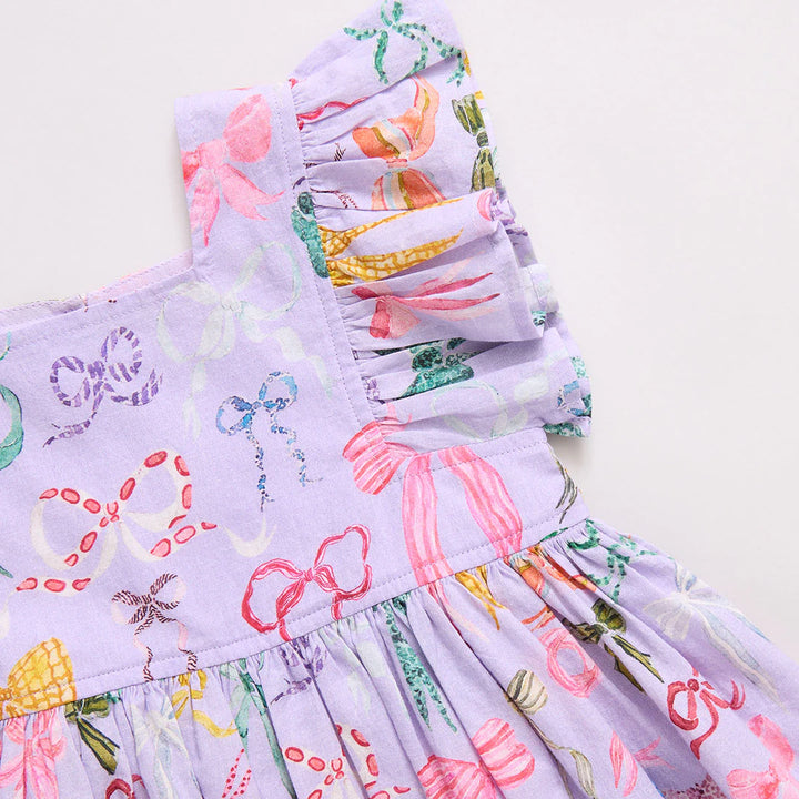 Girls Elsie Dress - Lavender Watercolor Bows