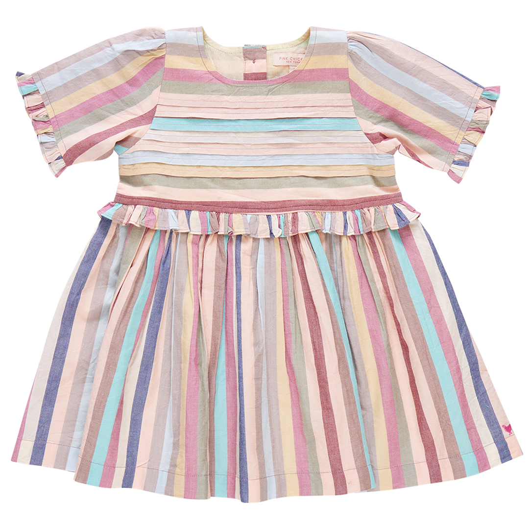 Girls Raquel Dress - Multi Vintage Stripe