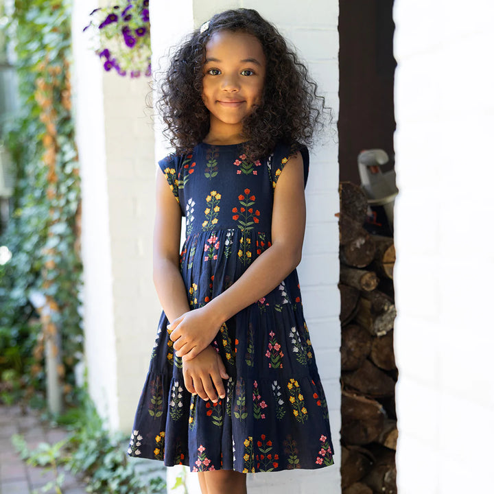 Girls Peachy Dress - Navy Field Floral