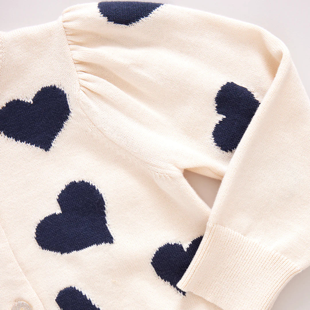 Girls Constance Sweater - Navy Tossed Hearts