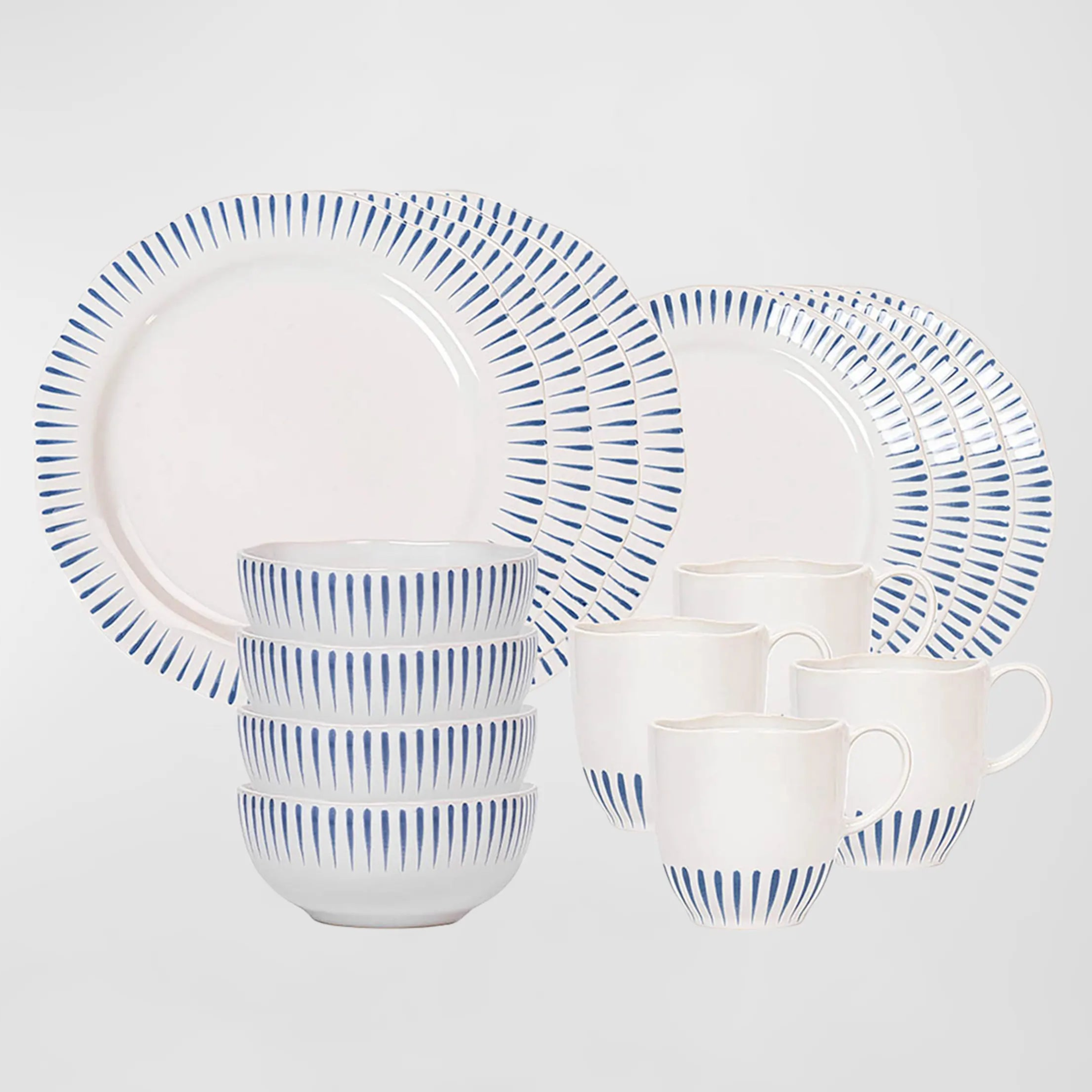 Sitio Stripe 16pc Place Setting - Delft Blue