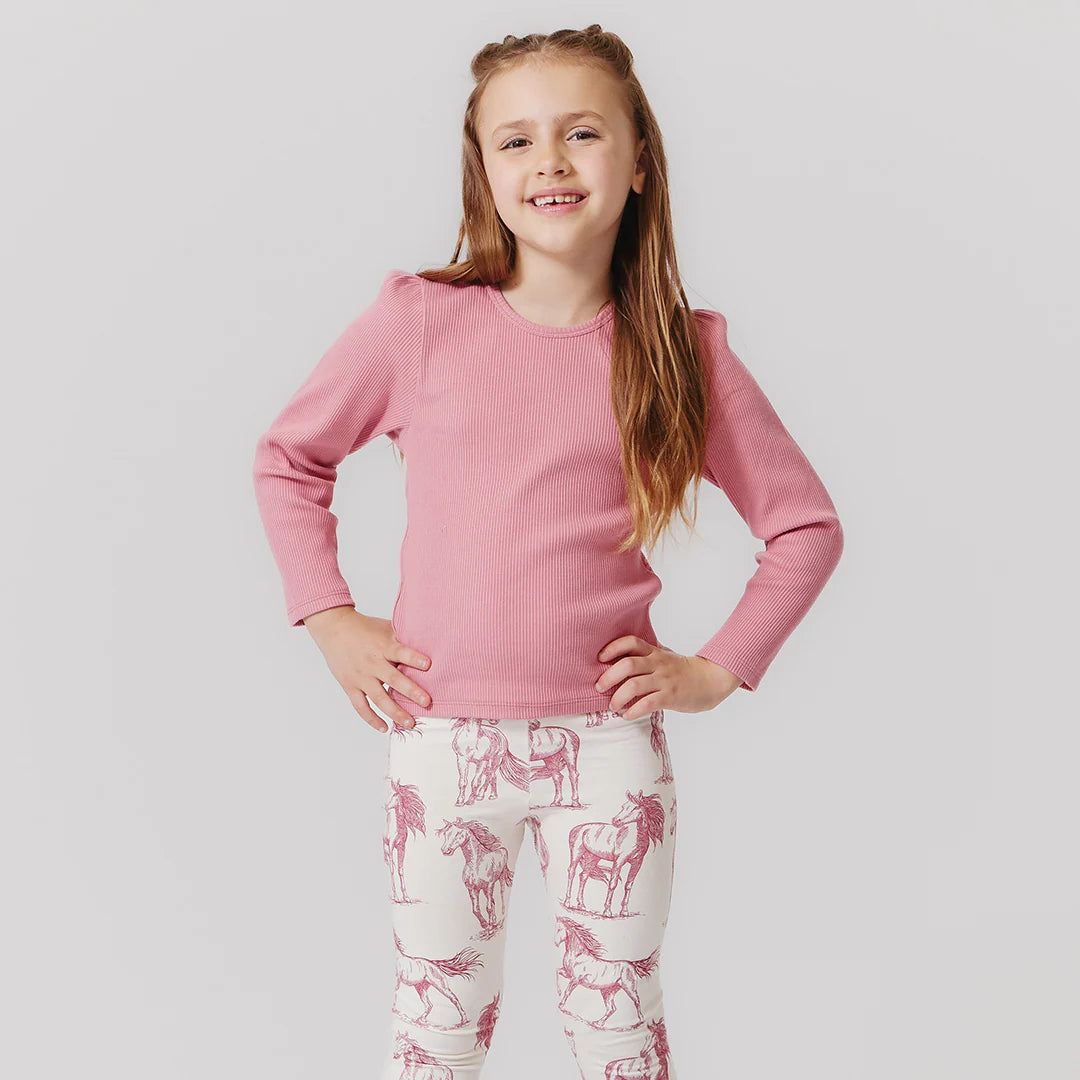 Girls Organic Camella Rib Top - Brandied Apricot