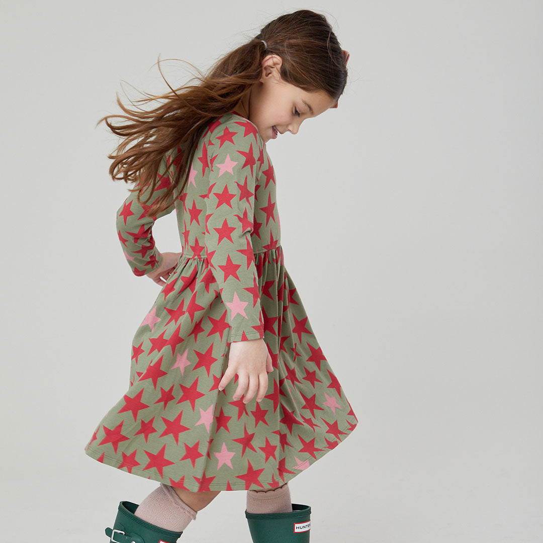 Girls Organic Steph Dress - Green Star