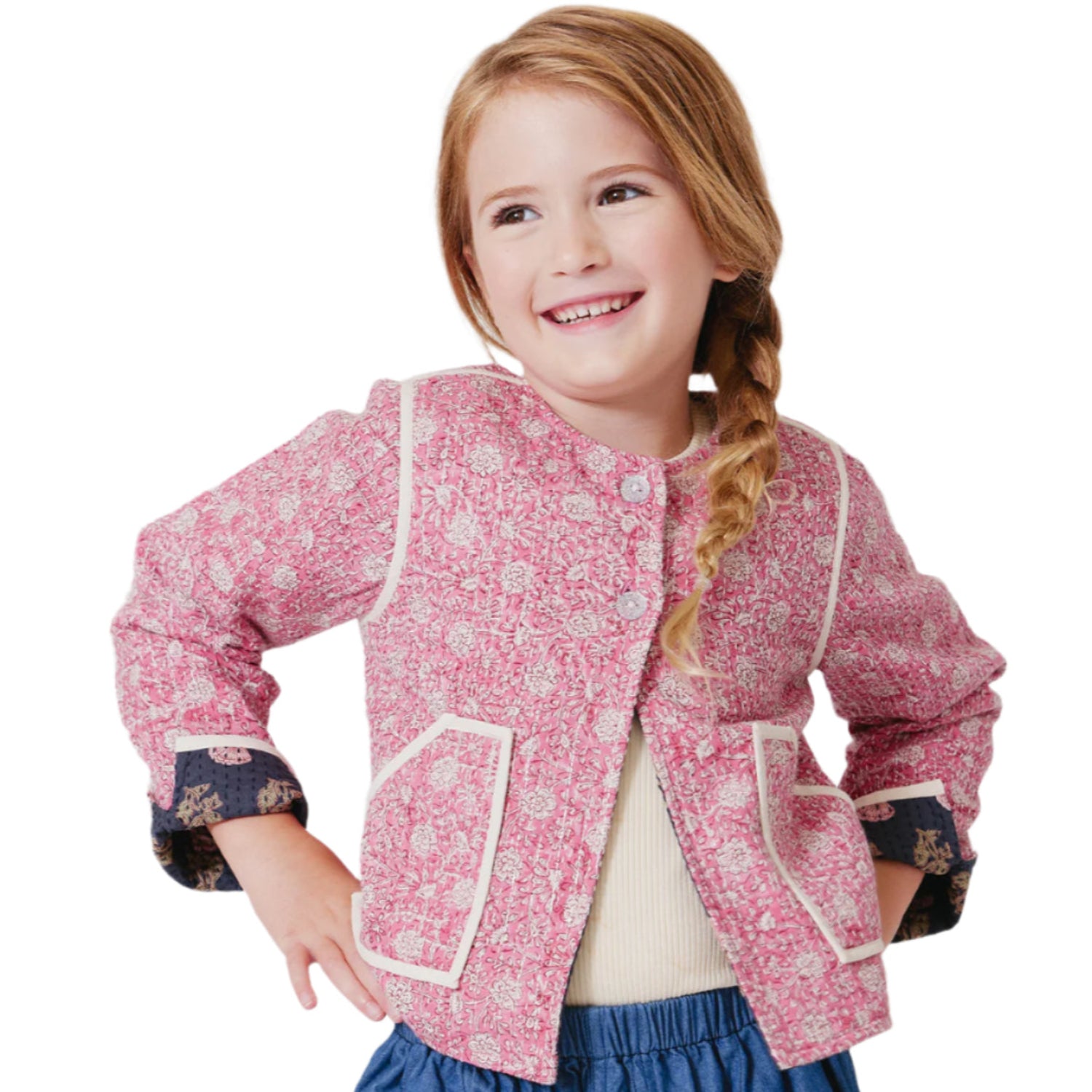 Girls Reversible Quilted Jacket- Hot Pink Garden Floral