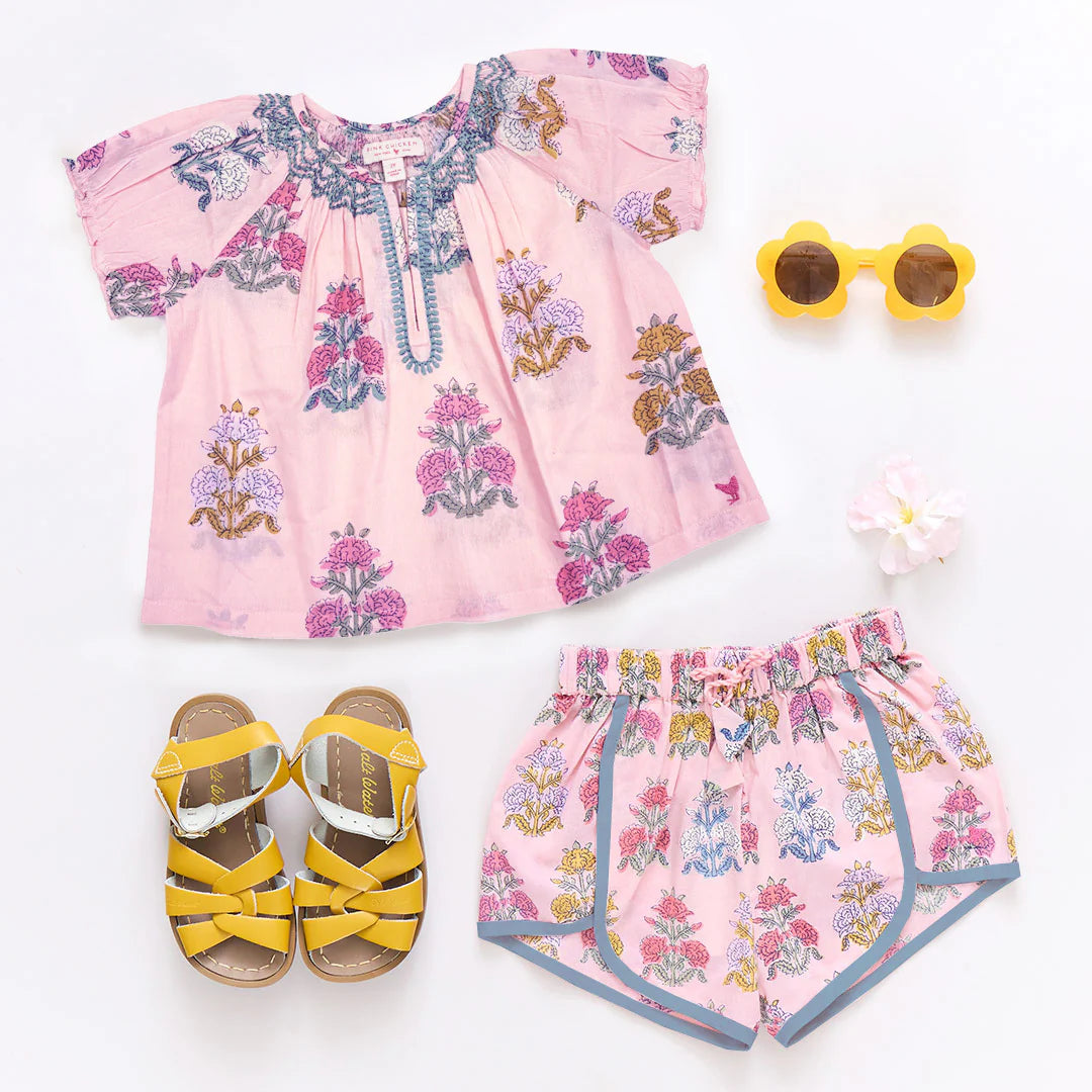 Girls Millie Short - Small Pink Flowerette