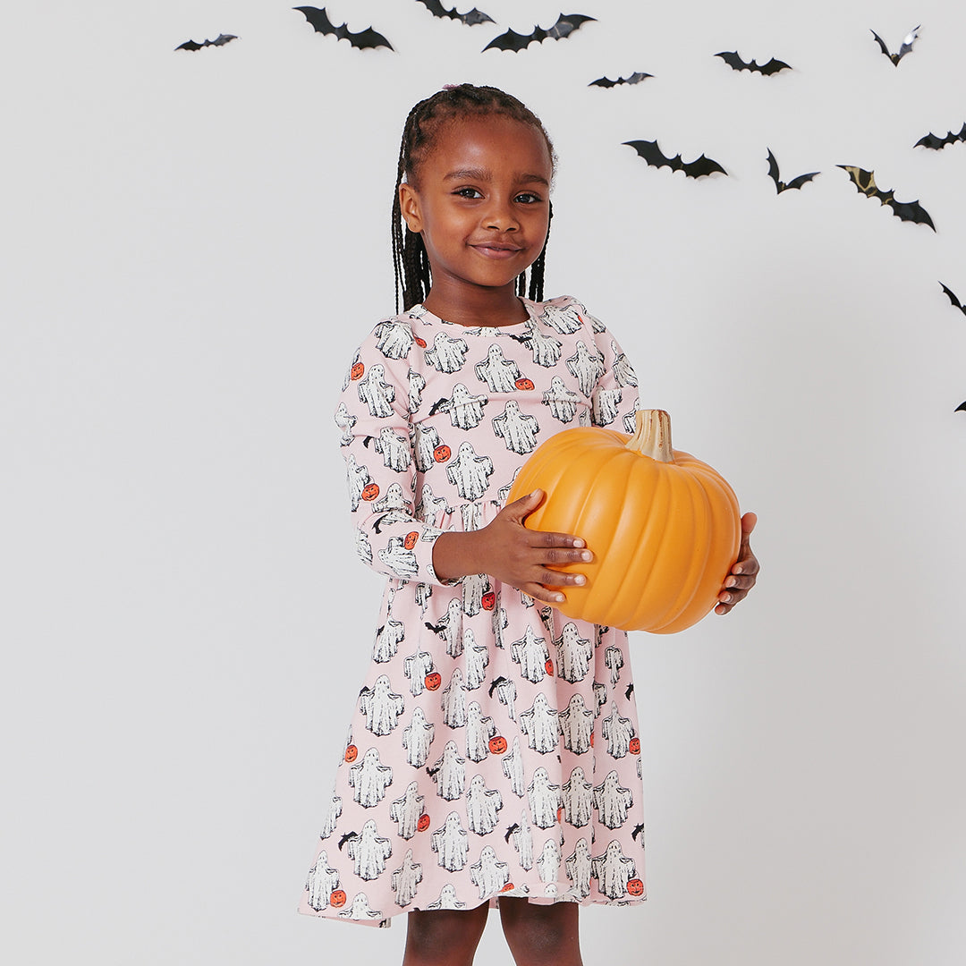 Girls Organic Long Sleeve Steph Dress - Boo