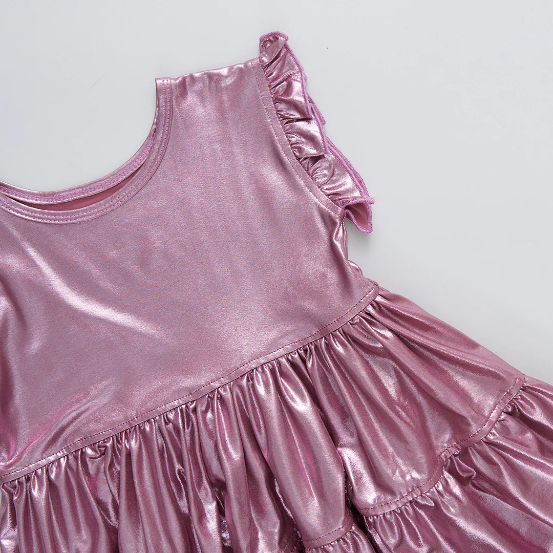 Girls Polly Dress - Light Pink Lame