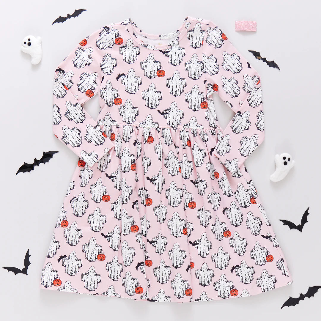 Girls Organic Long Sleeve Steph Dress - Boo