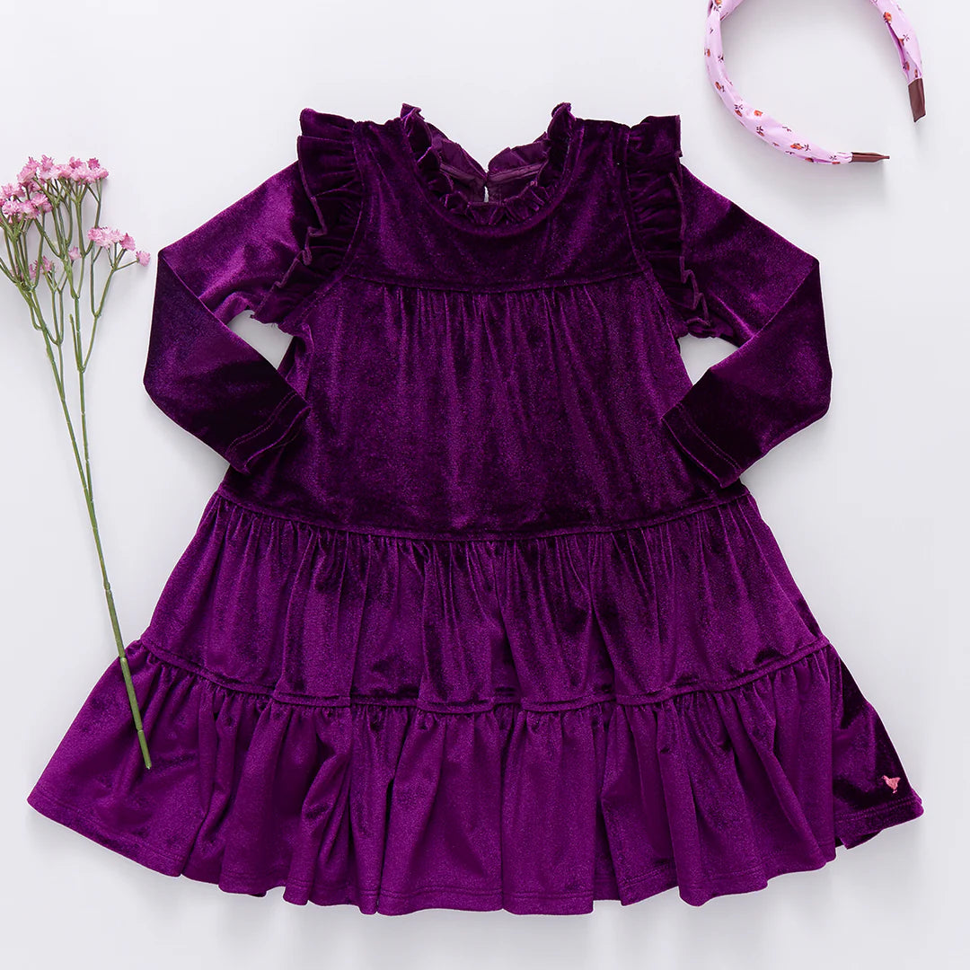 Girls Velour Kalani Dress - Plum