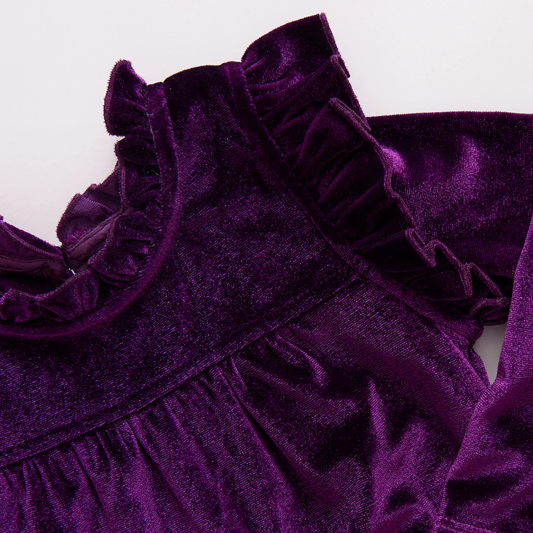 Girls Velour Kalani Dress - Plum