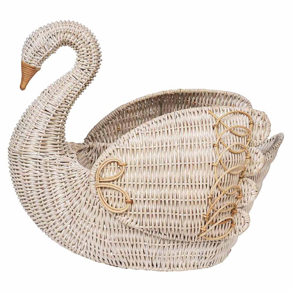 Provence Rattan Whitewash Swan Basket