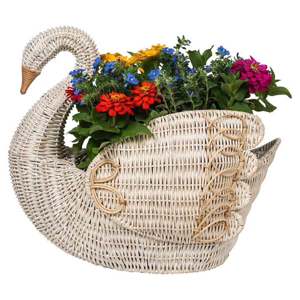 Provence Rattan Whitewash Swan Basket