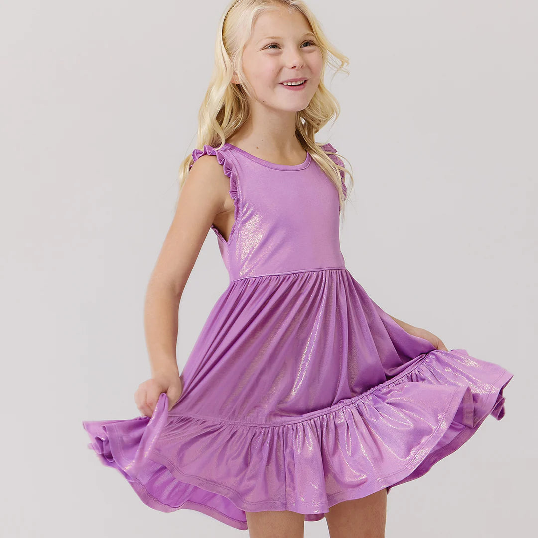 Girls Lame Kelsey Dress - Purple