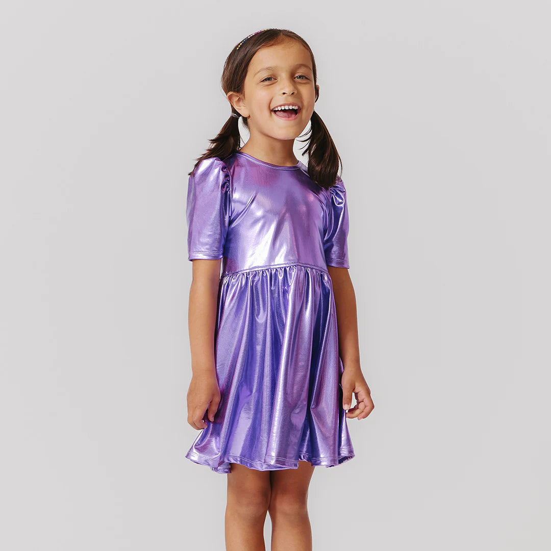 Girls Lame Laurie Dress - Purple Sparkle