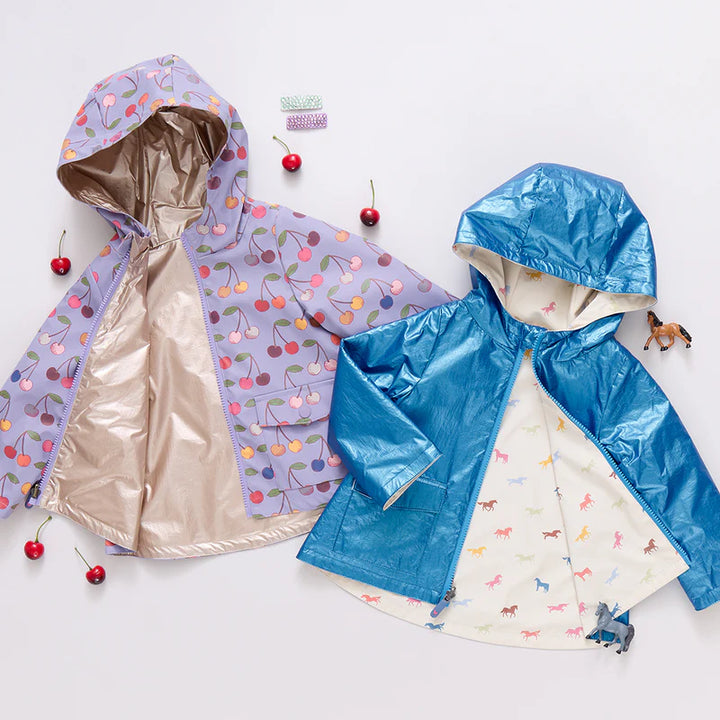 Girls Rafa Rain Coat - Blue Metallic