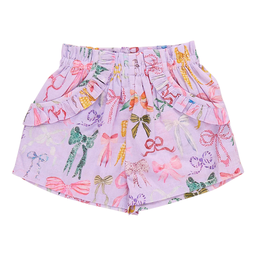 Girls Ruffle Theodore Short - Lavender Watercolor Bows