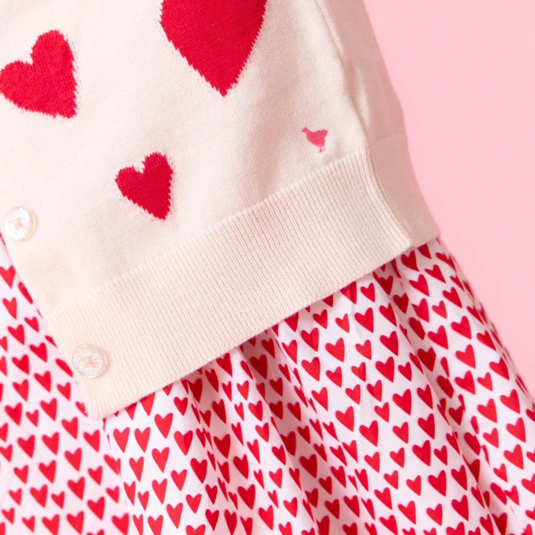 Baby Girls Constance Sweater - Cream and Red Hearts