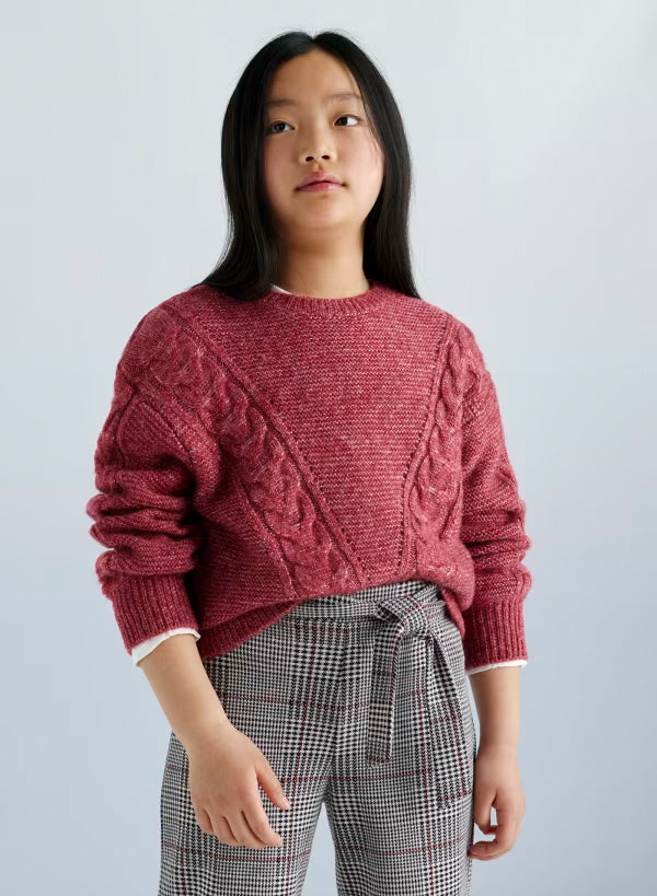 Tomato Mix Cable Knit Sweater