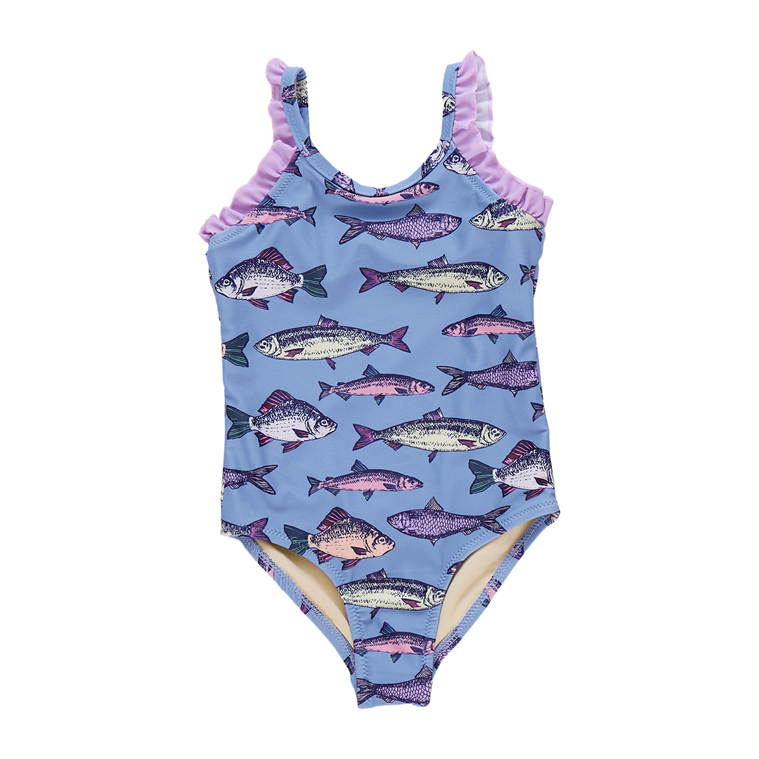 Girls Claire Suit - Blue Multi Fishies