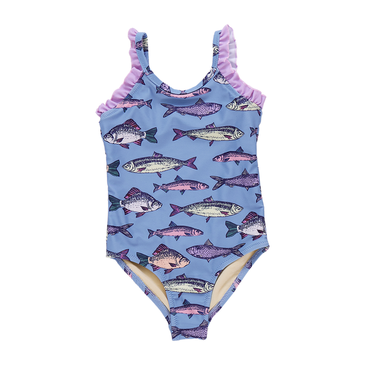 Girls Claire Suit - Blue Multi Fishies