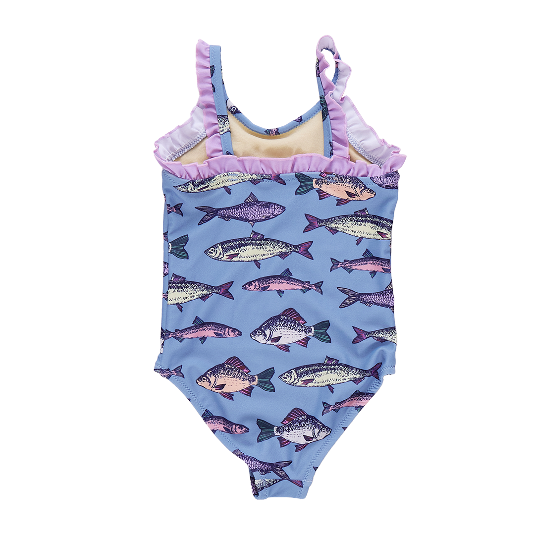 Girls Claire Suit - Blue Multi Fishies