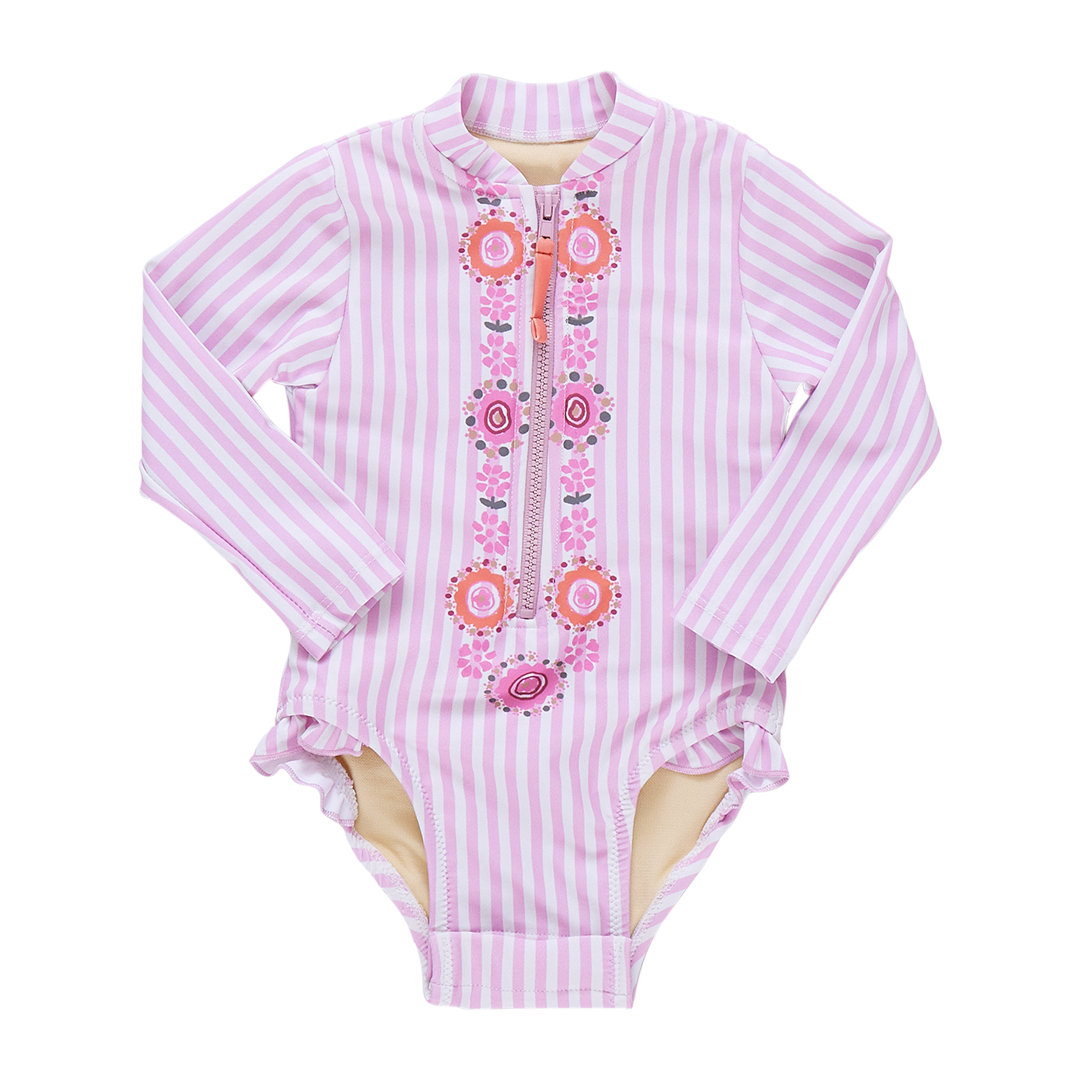 Baby Girls Arden Suit - Pink Faux Embroidery Stripe