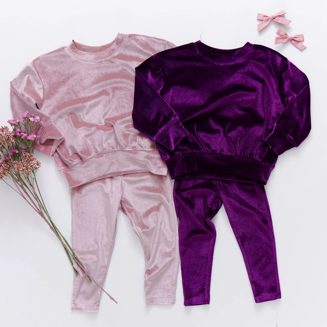 Girls Velour Leggings - Plum