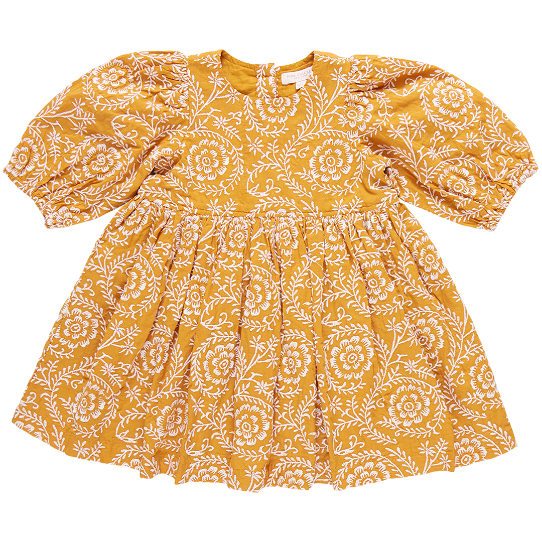 Girls Brooke Dress - Inca Gold Blooming Embroidery