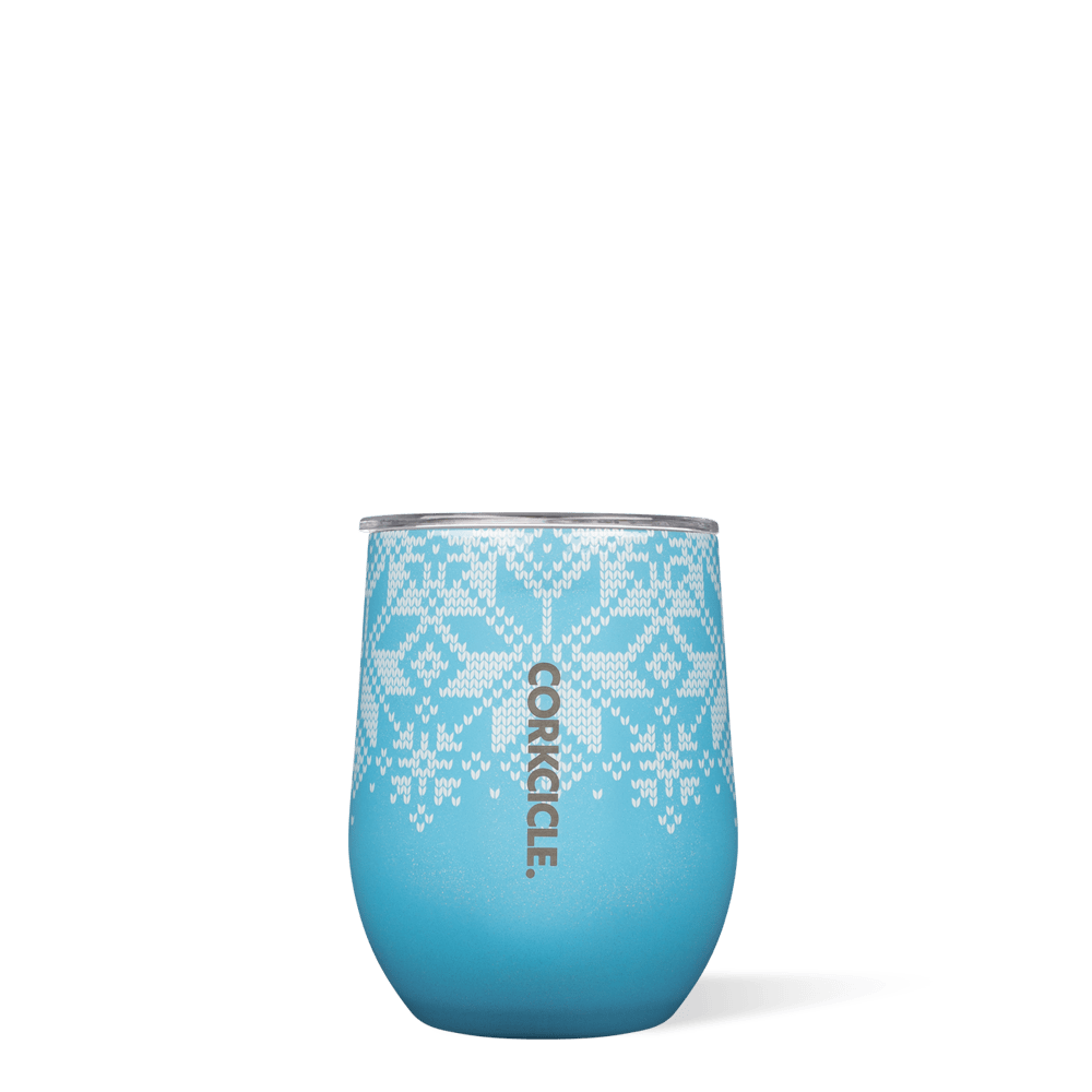 Fairisle Blue Holiday 12oz Stemless Wine Glass