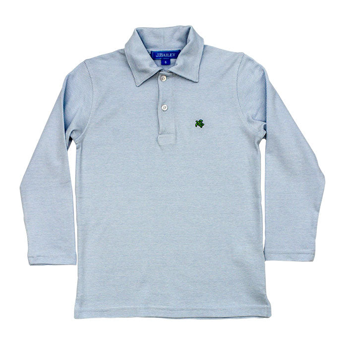 Light Blue & White Micro Stripe Long Sleeve Polo