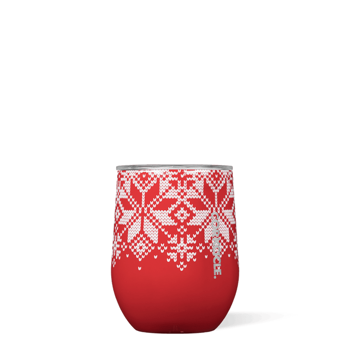 Fairisle Red Holiday 12oz Stemless Wine Glass