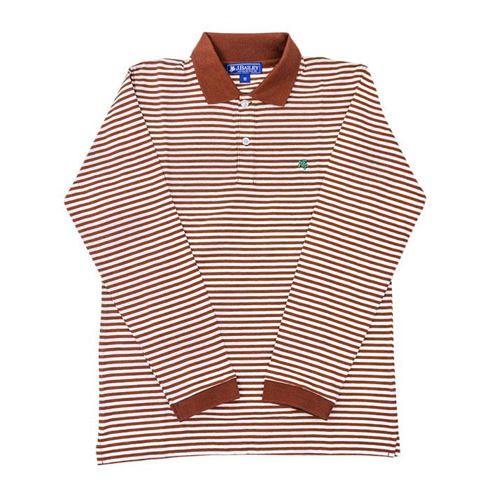 The J Bailey Harry Long Sleeve Polo in Brown and White Stripe